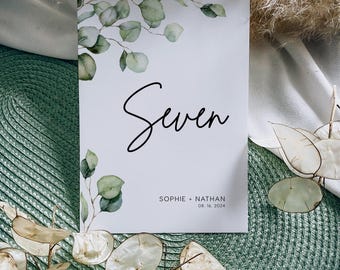 Watercolor Greenery Wedding Table Numbers Template (Digital Download)