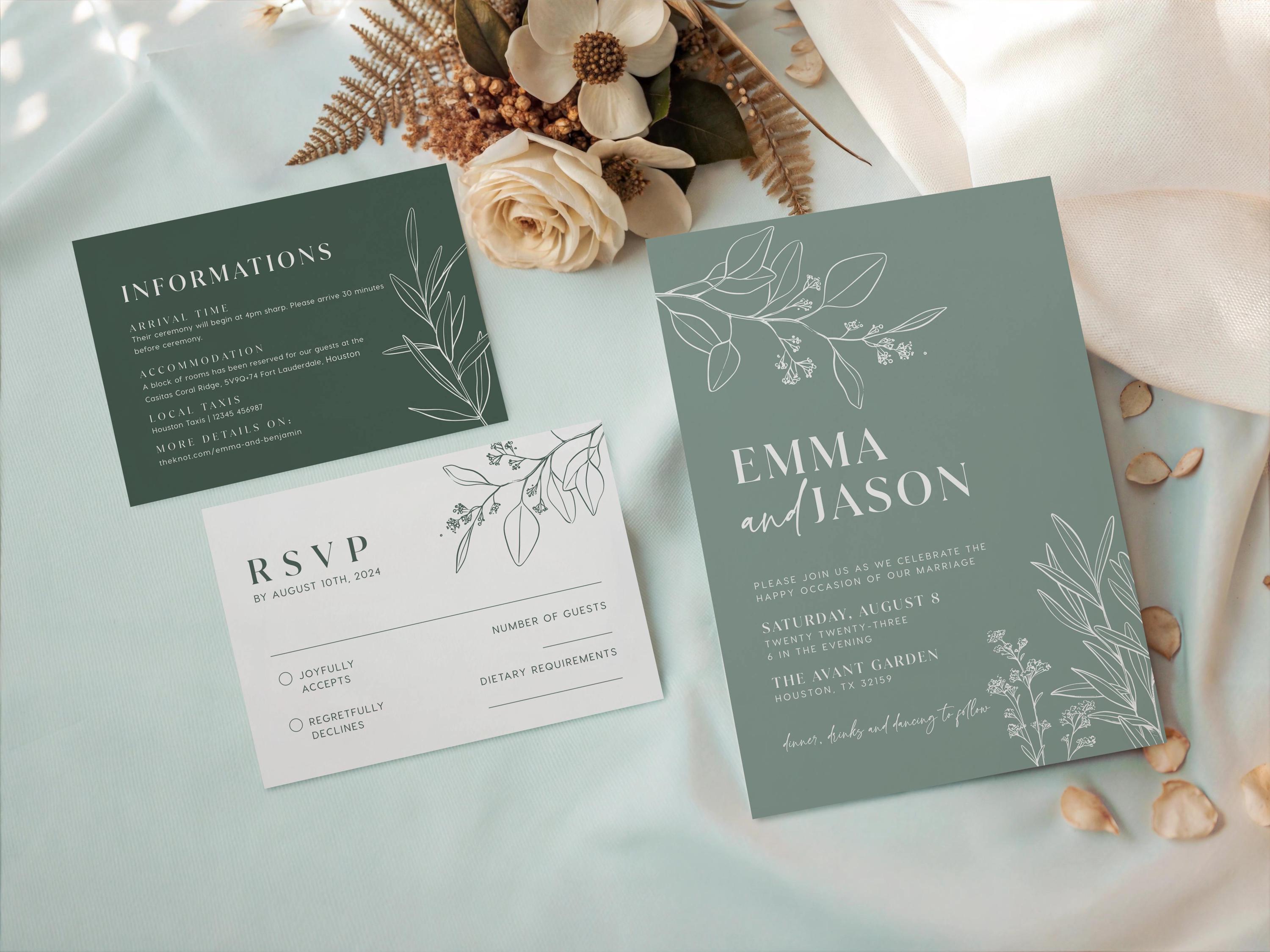 Sage Green Wedding Invitation Suite: Floral Invitation Template, RSVP ...