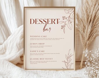 Boho Dessert Bar Sign Template | Editable Wedding Dessert Menu #herbal