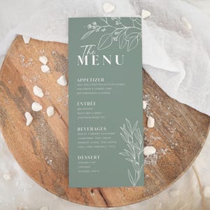 Sage Green Wedding Menu Template: Botanical Dinner Card (Printable)