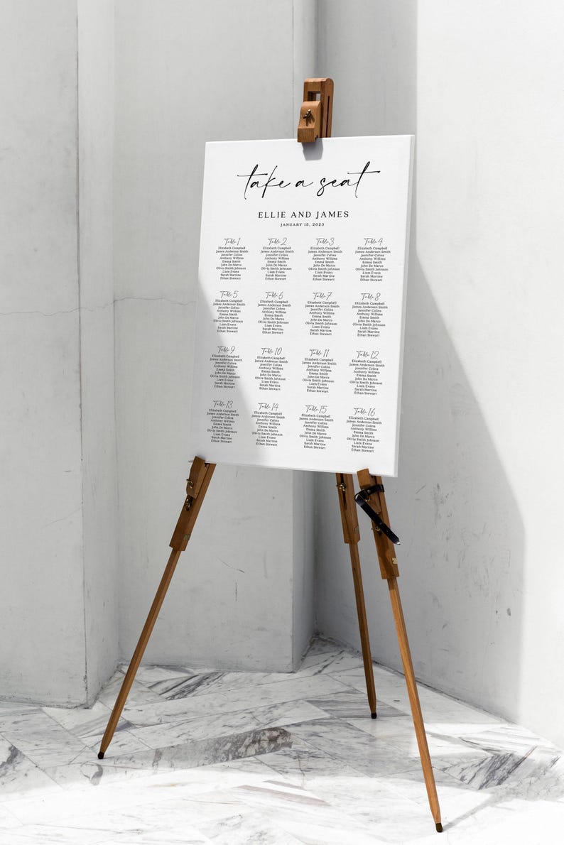 Minimalist Wedding Seating Chart Template: Editable Table Assignment ...