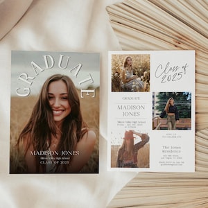 Graduation Invitation Template with Photo, Editable Senior Grad Announcement, Modern Elegant Graduation Party Invite