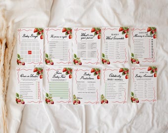 Strawberry Baby Shower Games Bundle: Berry Sweet Theme (Digital Download) #sberry