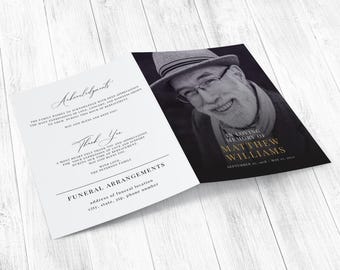 Minimalist Men Funeral Program Template, Order of Service Template, Obituary Template #fnrlwt