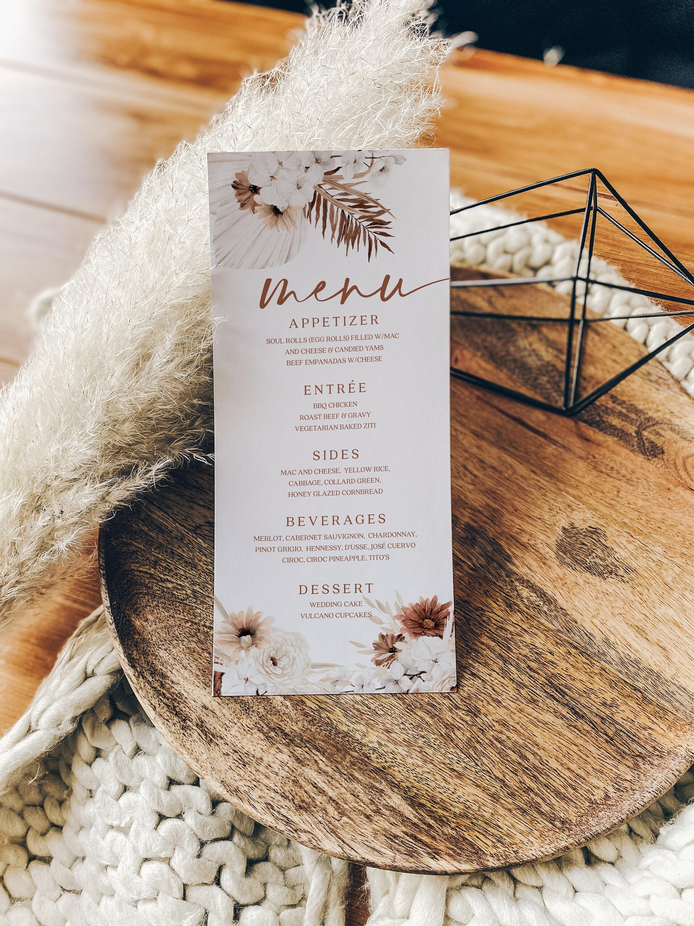 Boho Wedding Menu Template: Editable Pampas Grass Dinner Menu Cards # ...