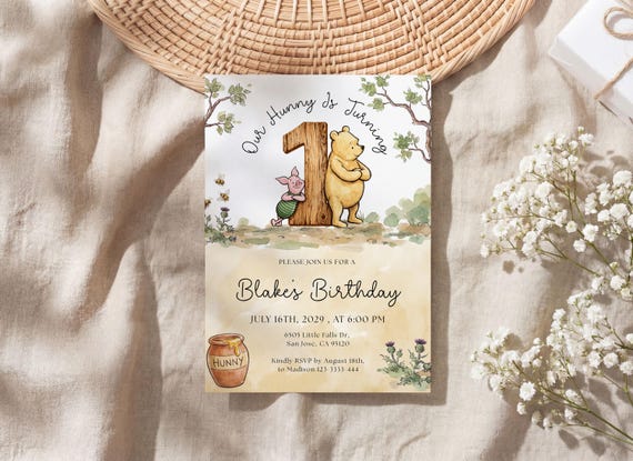 Winnie the Pooh 1st Birthday Invite: Editable First Birthday Invitation Template #cwp02