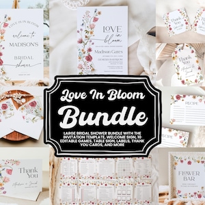 Love In Bloom Bridal Shower Bundle: Invitation, Games, Welcome Sign Templates (Digital Download) #viona image 1