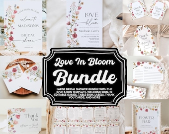Love In Bloom Bridal Shower Bundle: Invitation, Games, Welcome Sign Templates (Digital Download) #viona