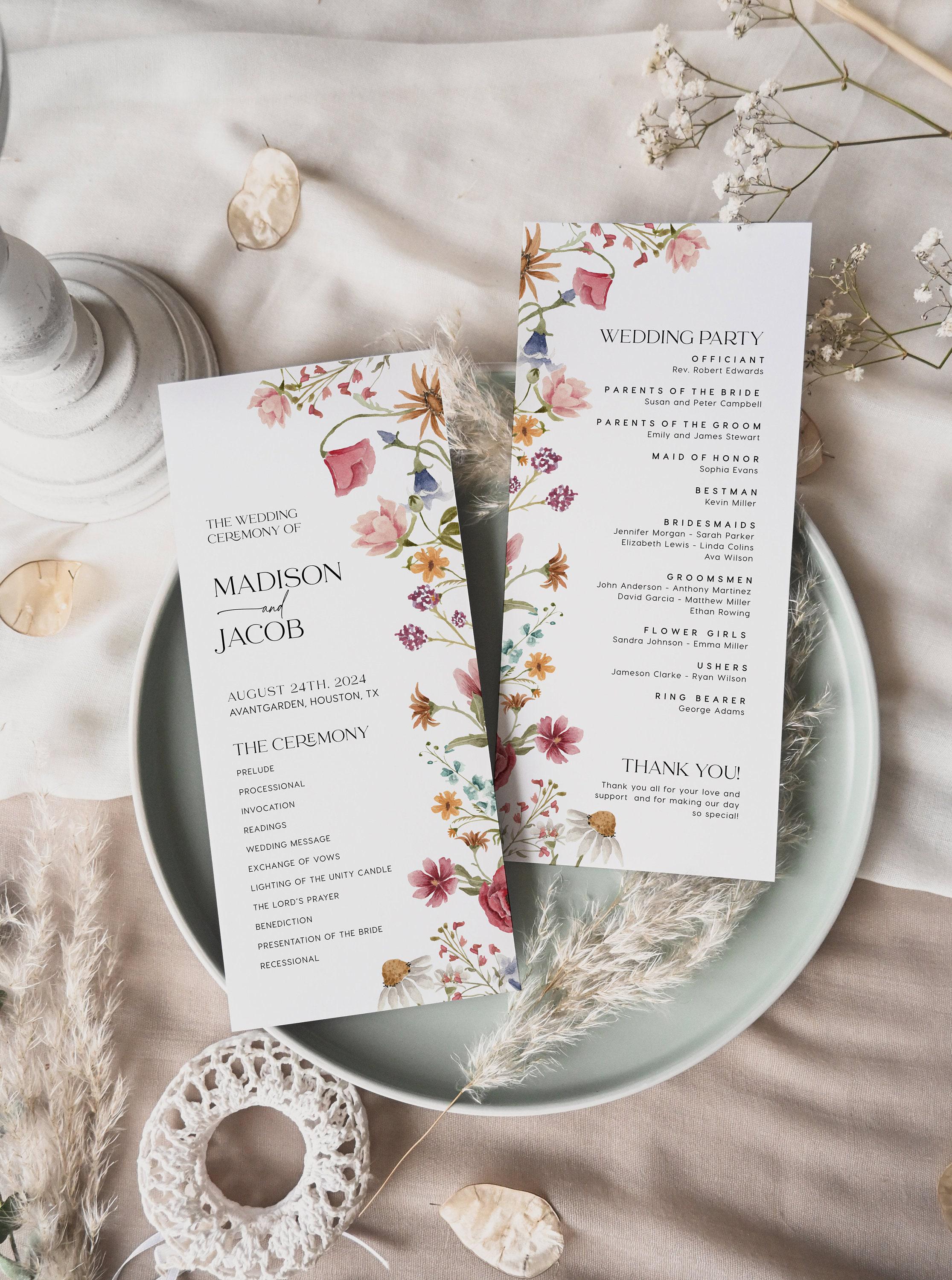 Event Program Flor Samples Floral Wedding Program Template: Ceremony Card (editable) #viona - Etsy