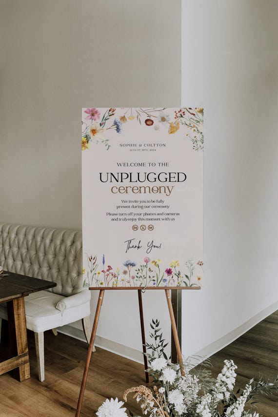 Floral Unplugged Wedding Sign: Boho Wildflower Ceremony (Template) #amara