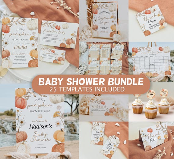 Little Pumpkin Baby Shower Invitation Bundle: Editable Templates  #pmw025