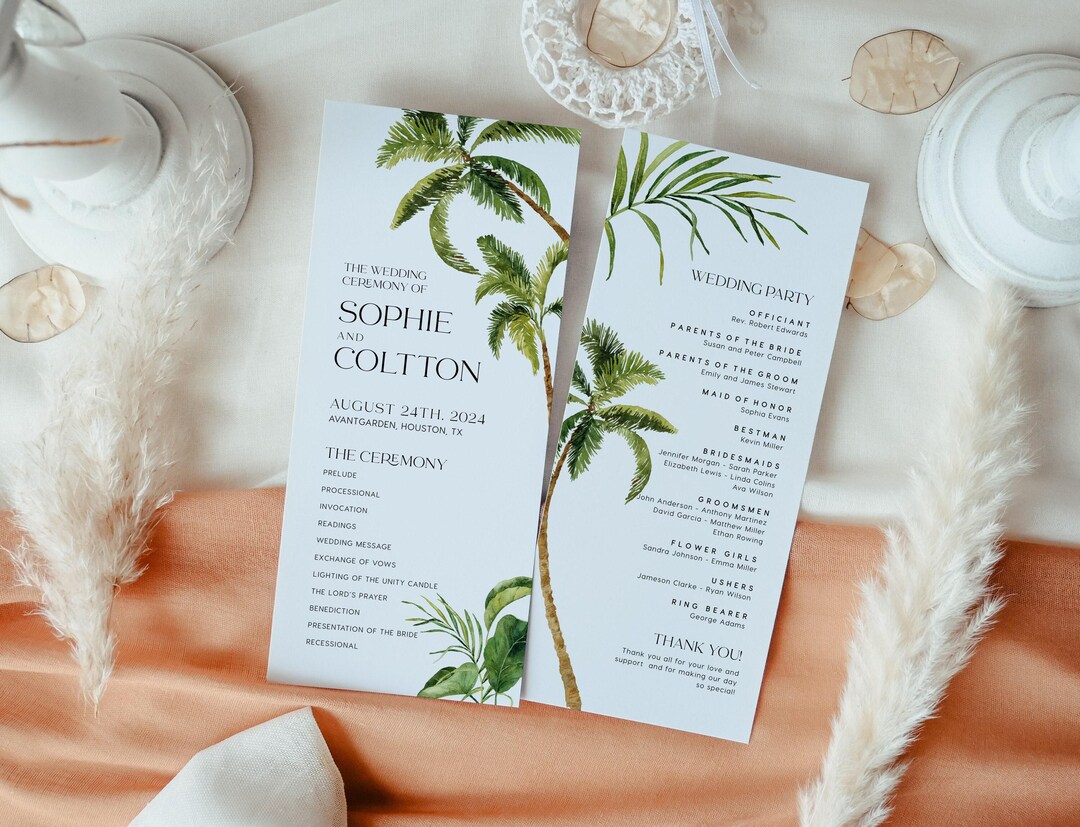 Wedding Program Template | Tropical Wedding Ceremony and Wedding Party ...