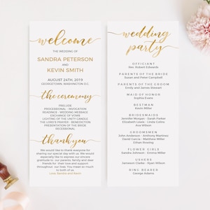 Wedding Program Template: Elegant Ceremony & Party Cards (Digital Download, Editable template) #gld025