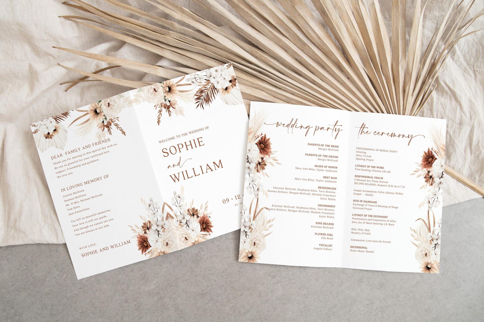 Boho Wedding Program Template: Neutral Floral Ceremony Booklet (digital ...