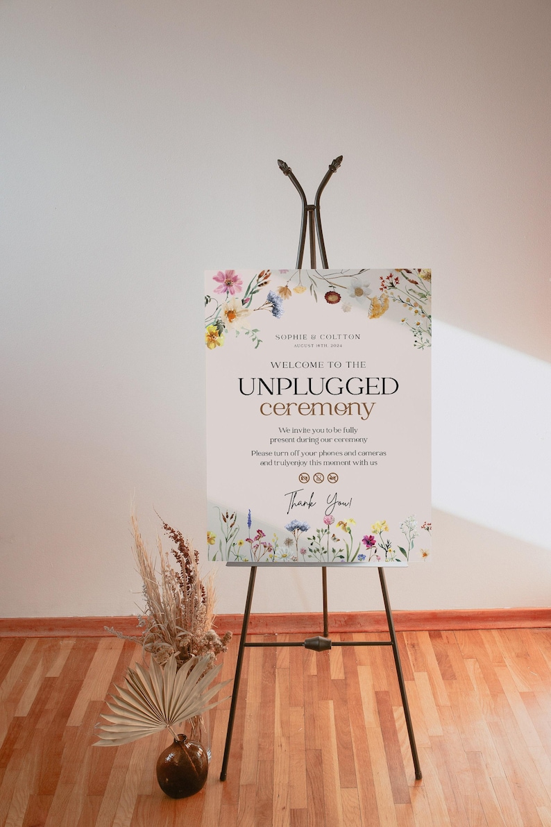 Floral Unplugged Wedding Sign: Boho Wildflower Ceremony (Template) #amara image 2
