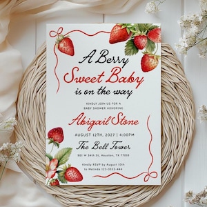 Uitnodiging babyshower aardbei: thema zoet bessen (bewerkbare sjabloon) #sberry