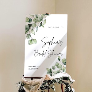 Watercolor Eucalyptus Bridal Shower Welcome Sign Template