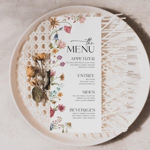 Plantilla de menú de boda / Plantilla de menú floral / Plantilla de menú de flores silvestres / Plantilla de tarjeta de menú de cena de mesa #viona