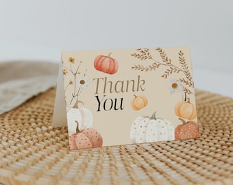 Tarjeta de agradecimiento para baby shower con calabaza / Plantilla de tarjeta plegada de otoño / Plantilla de tarjeta de agradecimiento #pfb025