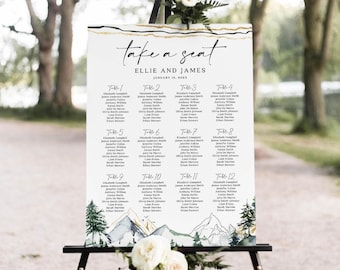 Mountain Wedding Seating Chart Template: Rustic Forest Table Assignment #mntlwt