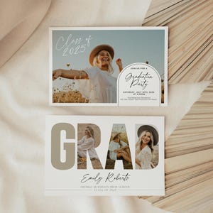 Graduation Invitation Template with Photo Collage Letters, Editable Grad Party Invite, Templett Instant Download