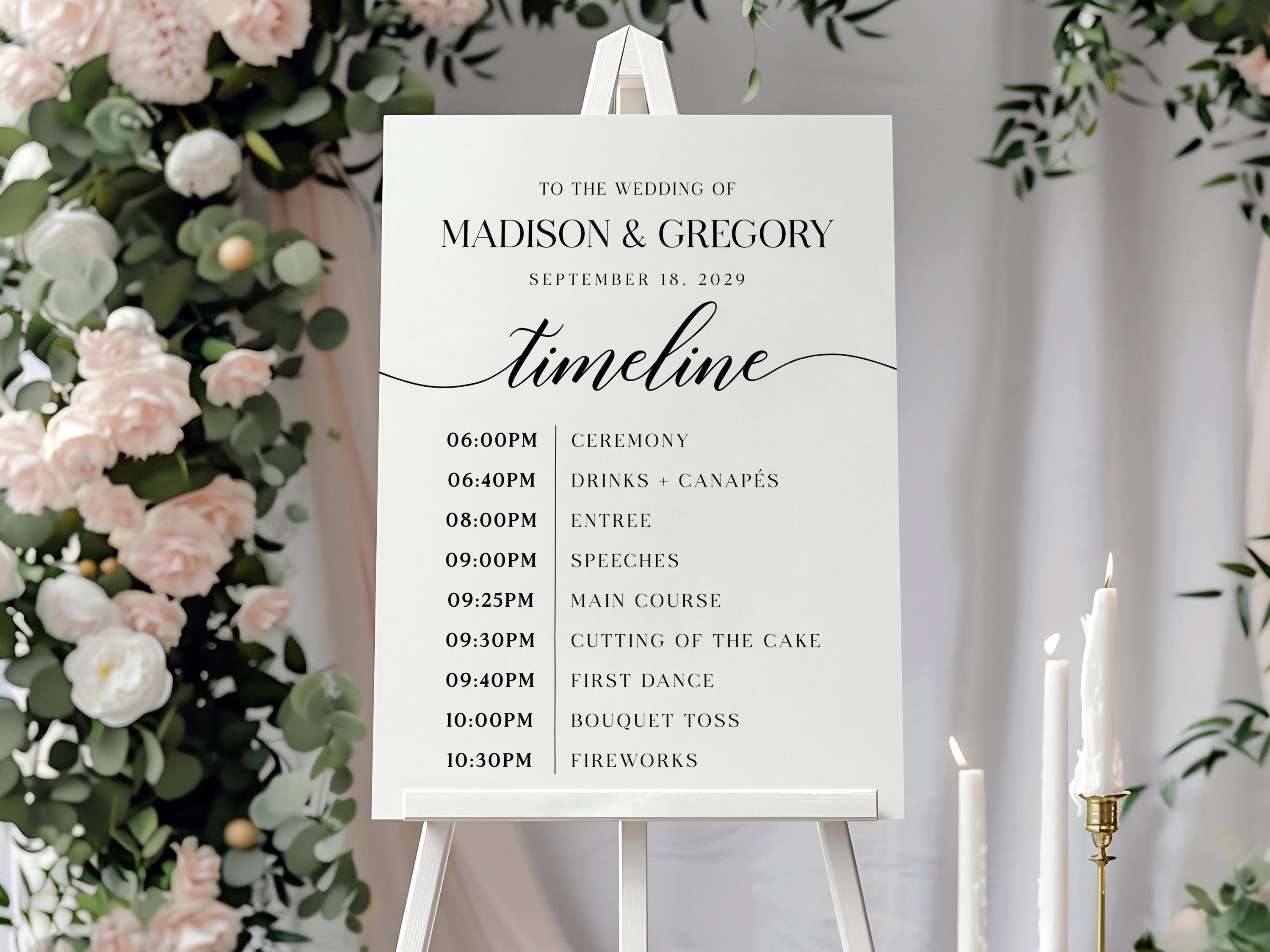 Modern Wedding Timeline Sign Template: Editable Order of Events ...