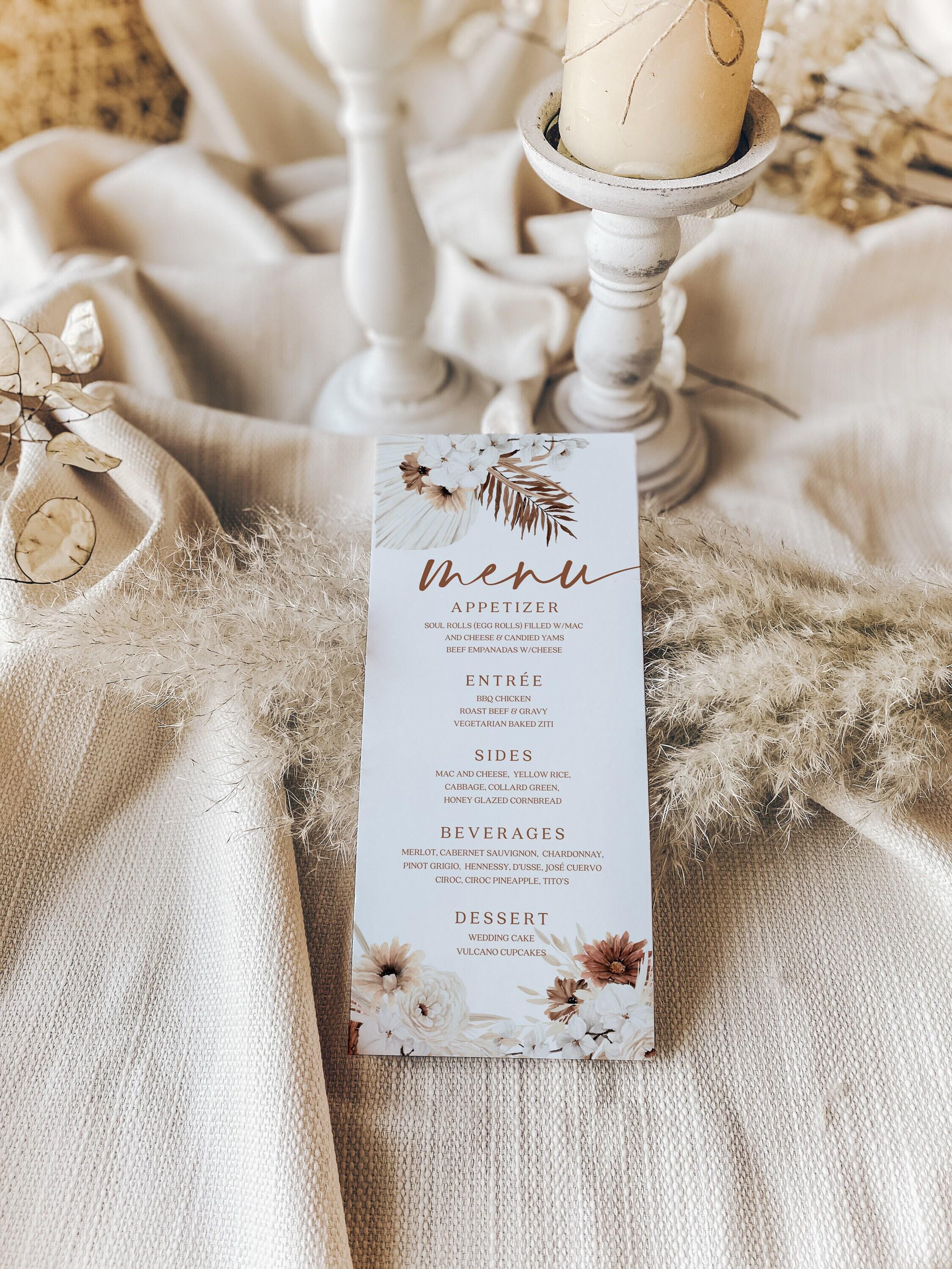 Boho Wedding Menu Template: Editable Pampas Grass Dinner Menu Cards # ...