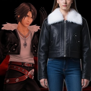 希少★ファイナルファンタジー8 FF8 スコール ファー レザージャケット 黒 希少☆ファイナルファンタジー8 FF8 スコール ファー レザー