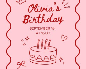 Girls Birthday Party invite, invitation, pink birthday invitation, instant download, girl design, pink design, invites, birthday party