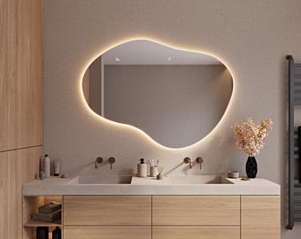 Bathroom Mirror Light - Irregular Shaped Mirror with Light - Asymmetrical LED Vanity Mirror - Irregular Mirror with LED - Modern Mirror