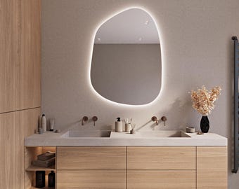 LED mirror for Bathroom - Touch Led Bathroom  Irregular Mirror - Assymetrical Wall Lighted Led Mirror - Led Wall Hanging Decorative Mirror