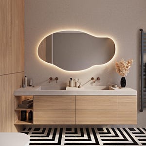 Asymmetrical Led Mirror for Bathroom - Bathroom Led Light Wall Hanging Led Mirror - irregular Shape Led Mirror - Bedroom Light Mirror