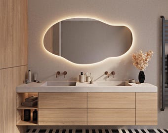 Asymmetrical Led Mirror for Bathroom - Bathroom Led Light Wall Hanging Led Mirror - irregular Shape Led Mirror - Bedroom Light Mirror