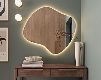 Asymmetrical LED Wall Mirror, Backlit Bathroom and Bedroom Irregular Vanity Mirror