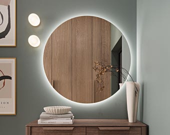 Circle Backlit Makeup Mirror, Round Bathroom LED Mirror, Modern Decorative Mirror, Round Led Mirror Home Design, Led Vanity Mirror