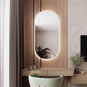Oval Mirror LED, Mirror for Bathroom Bedroom, Asymmetrical Mirror, Vanity Mirror, Makeup Mirror, Aesthetic Irregular Decorative Mirror
