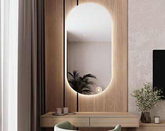 Oval Mirror LED, Mirror for Bathroom Bedroom, Asymmetrical Mirror, Vanity Mirror, Makeup Mirror, Aesthetic Irregular Decorative Mirror