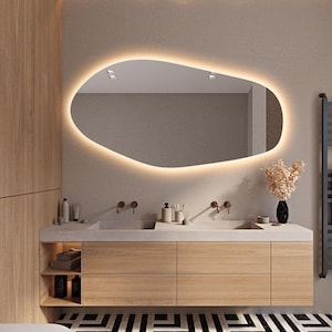 Irregular LED Backlit Bathroom Mirror, Asymmetrical Lighted Vanity Mirror, LED Wall Mirror, Bathroom Vanity Mirror, Illuminated Mirror