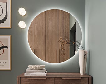Round LED Mirror for Bedroom, LED Light, Backlit Makeup Mirror, Circle Decorative Mirror, Round Led Mirror Home Design, Led Vanity Mirror
