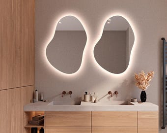 Irregular LED Backlit Bathroom Mirror, Asymmetrical Lighted Vanity Mirror, Illuminated Mirror, LED Wall Mirror, Bathroom Vanity Mirror