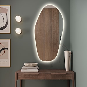 Irregular LED Backlit Vanity Mirror, Asymmetrical Lighted Bedroom Mirror, LED Wall Mirror, Bathroom Vanity Mirror, Illuminated Mirror