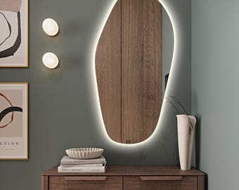 Irregular LED Backlit Vanity Mirror, Asymmetrical Lighted Bedroom Mirror, LED Wall Mirror, Bathroom Vanity Mirror, Illuminated Mirror