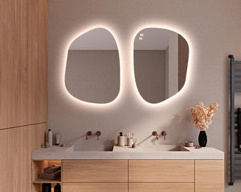 Bathroom mirror LED, Asymmetrical Wall Lighted Led Mirror, Backlit Bathroom Mirror, Irregular Mirror, LED Wall Hanging Decorative Mirror