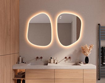 LED mirror for Bathroom - Asymmetrical Wall Lighted Led Mirror - Backlit Bathroom  Irregular Mirror - LED Wall Hanging Decorative Mirror