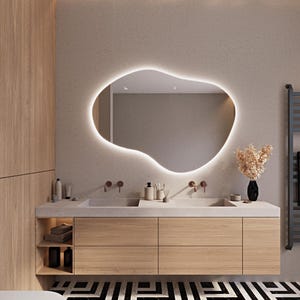 LED Lighted Bathroom Mirror, Decorative Illuminated Mirror, Asymmetrical Mirror With Led Lights, Irregular Shaped Led Wall Mirror Vanity