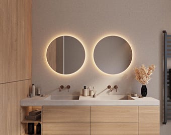 Round Bathroom LED Mirror, Modern Decorative Mirror, Circle Backlit Makeup Mirror, Round Led Mirror Home Design, Led Vanity Mirror