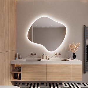 Irregular LED Backlit Bathroom Mirror, Asymmetrical Lighted Vanity Mirror, LED Wall Mirror, Bathroom Vanity Mirror, Illuminated Mirror