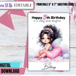 Bearbeitbare Fee-Geburtstagskarte für Mädchen | Personalisierte Kinder Karte mit Fee und Wolken | Zauberhafte digitale Geburtstagskarte für Mädchen