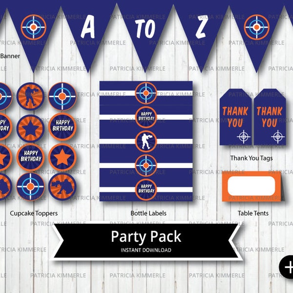 Printable Party Pack, Target, Aim and Fire, Tactical, Military, Laser Tag, Toy Gun, War, Birthday, Decorations, DIY, INSTANT DOWNLOAD