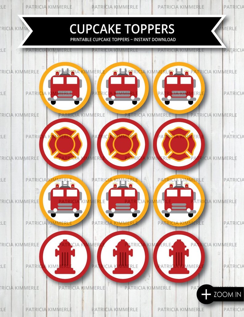 Printable Cupcake Toppers Firefighter Fireman Fire Truck Etsy
